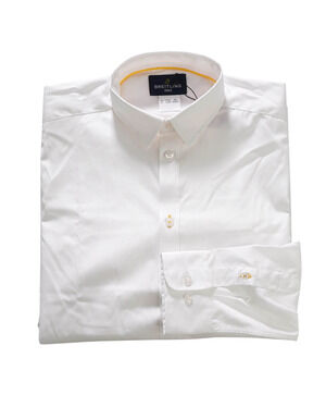 $325 BREITLING - Solid White Polyester/Cotton Dress Shirt - 14.5/15